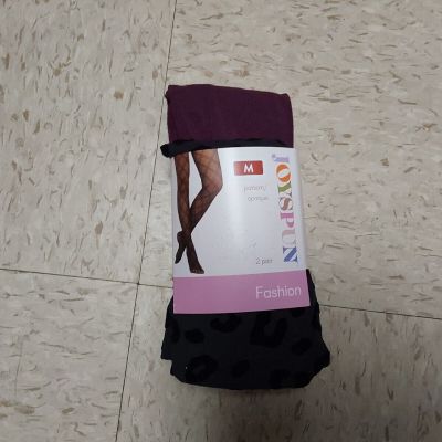 Nwt Joyspun Womens Opaque Tights Wine Black 2 Pair M